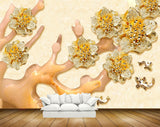 Avikalp MWZ0338 Yellow White FLowers Fishes 3D HD Wallpaper