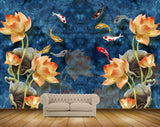 Avikalp MWZ0339 Orange Flowers Fishes 3D HD Wallpaper
