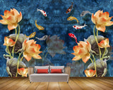 Avikalp MWZ0339 Orange Flowers Fishes 3D HD Wallpaper