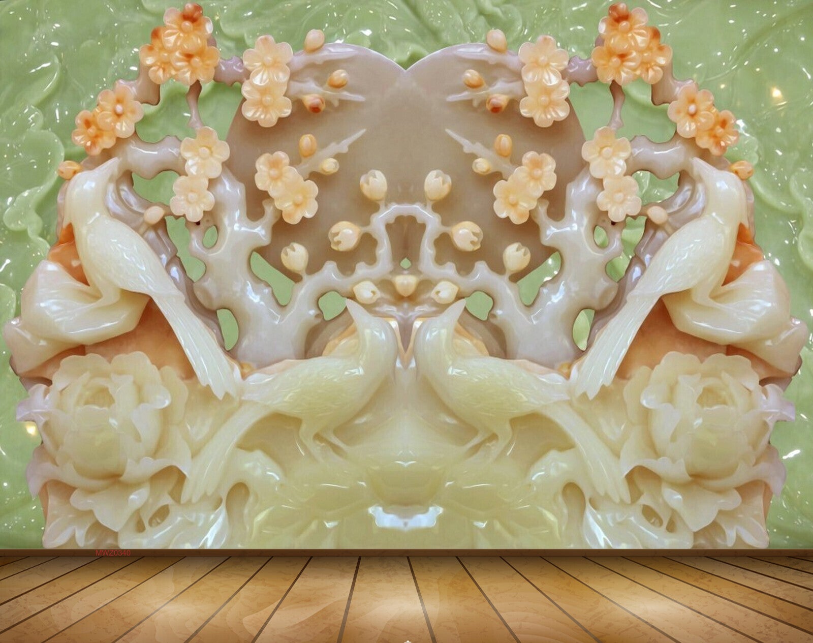 Avikalp MWZ0340 White Birds Orange Flowers 3D HD Wallpaper