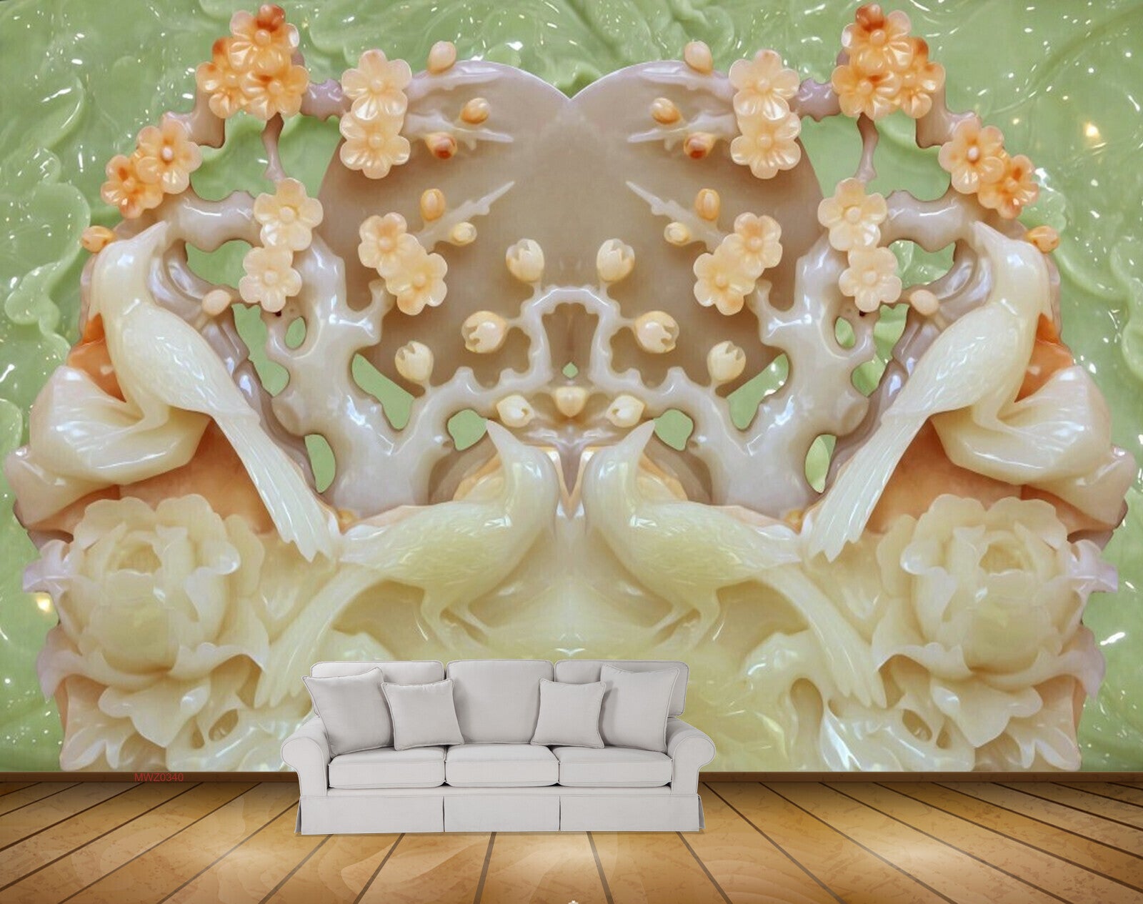 Avikalp MWZ0340 White Birds Orange Flowers 3D HD Wallpaper