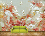 Avikalp MWZ0341 Red White Flowers Fishes 3D HD Wallpaper