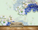 Avikalp MWZ0343 White Blue Flowers 3D HD Wallpaper