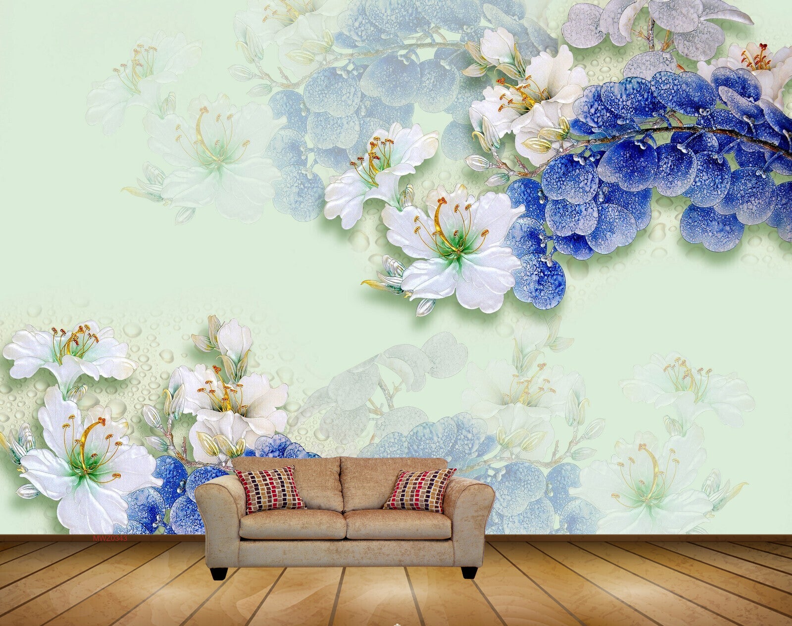 Avikalp MWZ0343 White Blue Flowers 3D HD Wallpaper