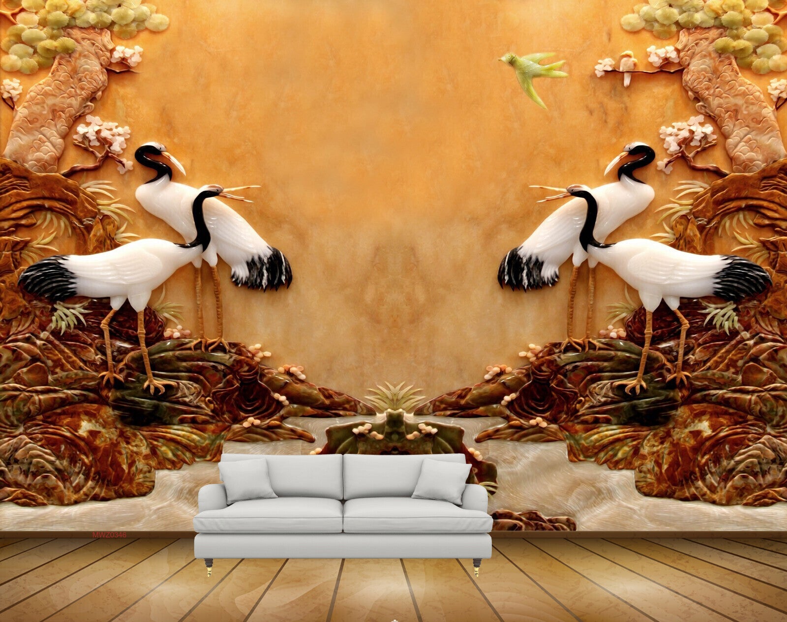 Avikalp MWZ0346 White Black Swans Stones Fishes 3D HD Wallpaper
