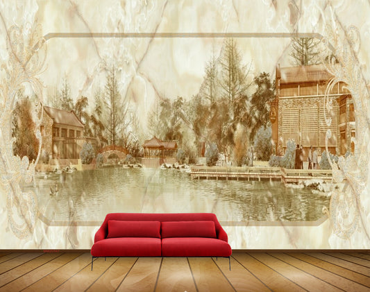 Avikalp MWZ0347 Trees River Houses People HD Wallpaper