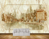 Avikalp MWZ0347 Trees River Houses People 3D HD Wallpaper