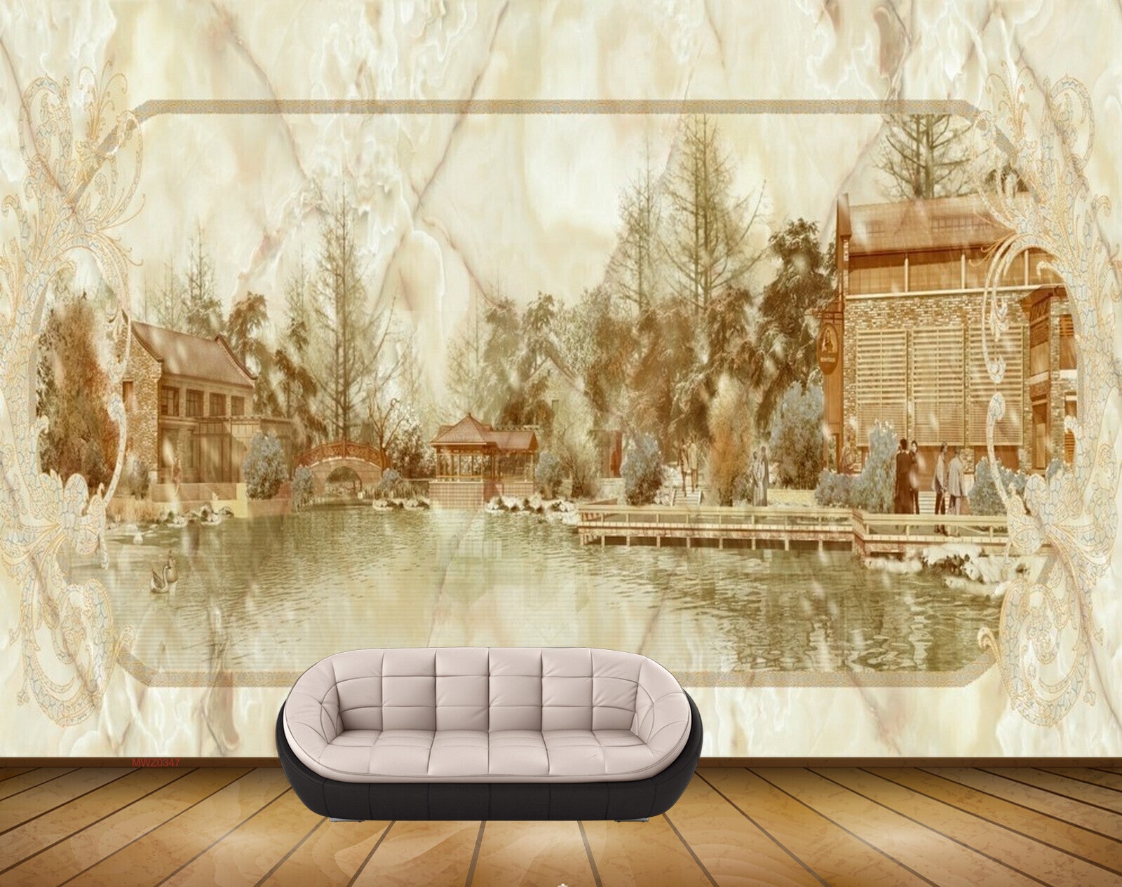Avikalp MWZ0347 Trees River Houses People 3D HD Wallpaper