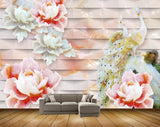 Avikalp MWZ0349 Peacocks White Red Flowers 3D HD Wallpaper