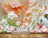 Avikalp MWZ0350 White Pink Flowers Peacocks Butterflies 3D HD Wallpaper