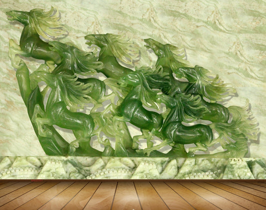 Avikalp MWZ0351 Green Horses 3D HD Wallpaper