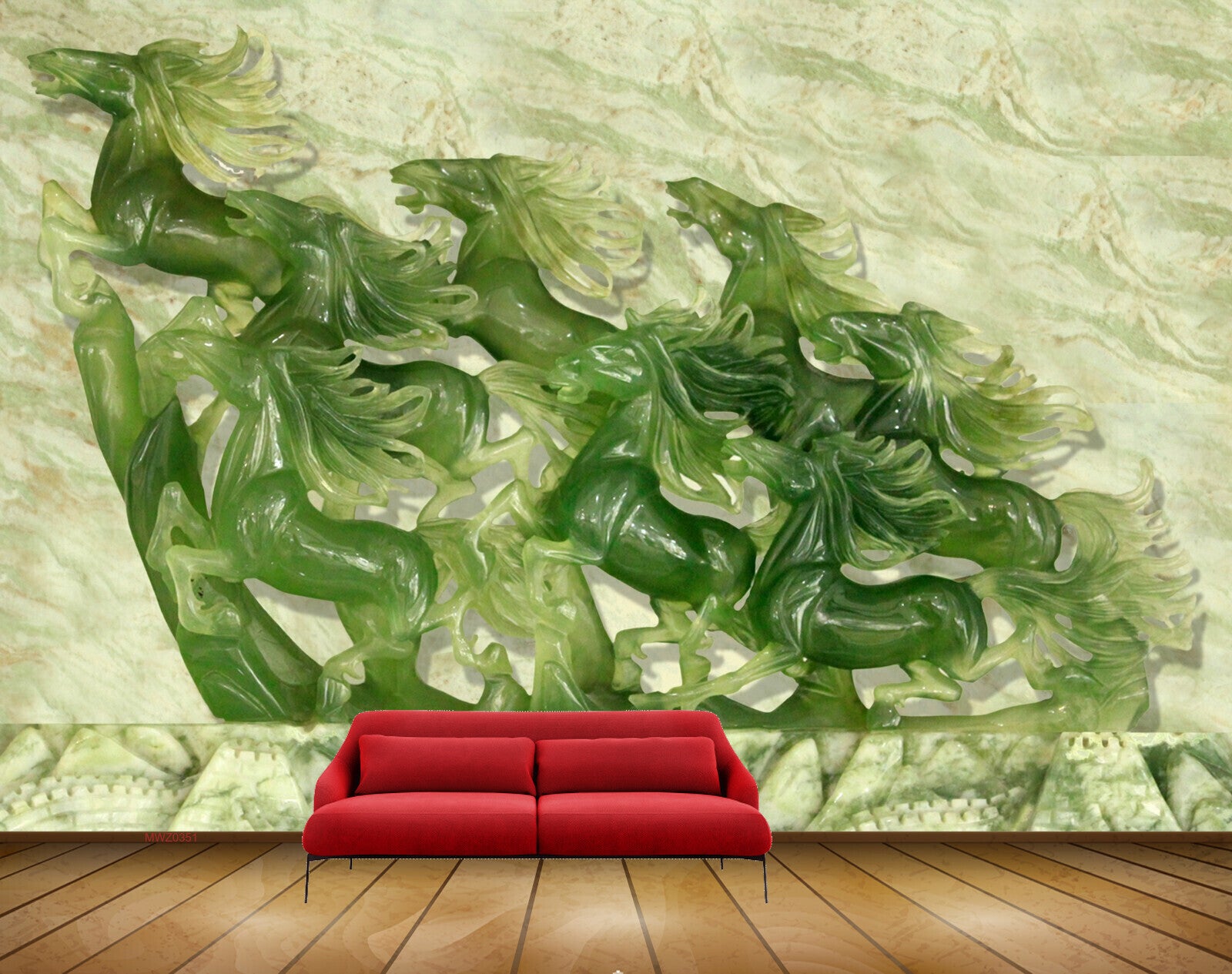 Avikalp MWZ0351 Green Horses 3D HD Wallpaper