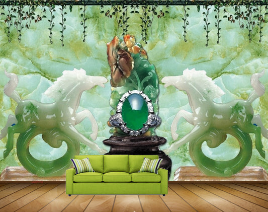 Avikalp MWZ0352 White Green Horses Chair Creepers HD Wallpaper