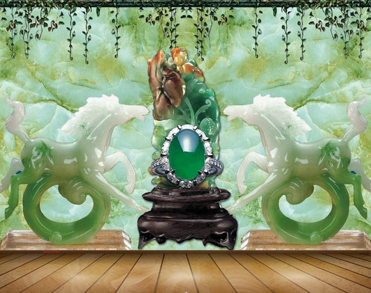 Avikalp MWZ0352 White Green Horses Chair Creepers 3D HD Wallpaper
