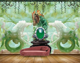 Avikalp MWZ0352 White Green Horses Chair Creepers 3D HD Wallpaper