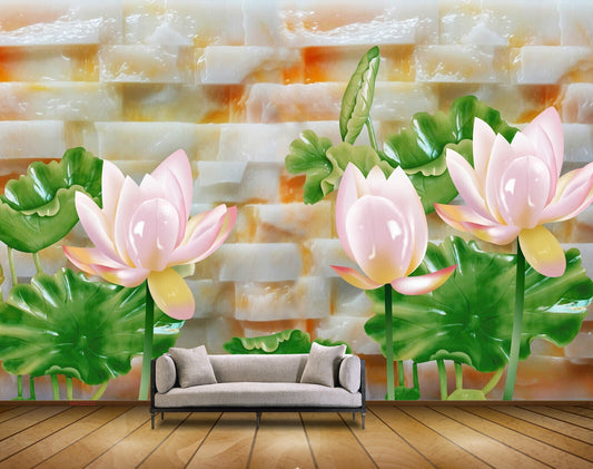 Avikalp MWZ0353 Pink White Lotus Flowers Leaves HD Wallpaper