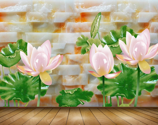 Avikalp MWZ0353 Pink White Lotus Flowers Leaves 3D HD Wallpaper