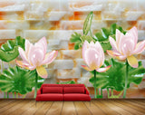 Avikalp MWZ0353 Pink White Lotus Flowers Leaves 3D HD Wallpaper