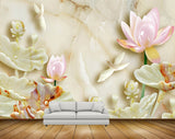 Avikalp MWZ0354 Pink White Lotus Flowers Birds 3D HD Wallpaper