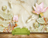 Avikalp MWZ0354 Pink White Lotus Flowers Birds 3D HD Wallpaper