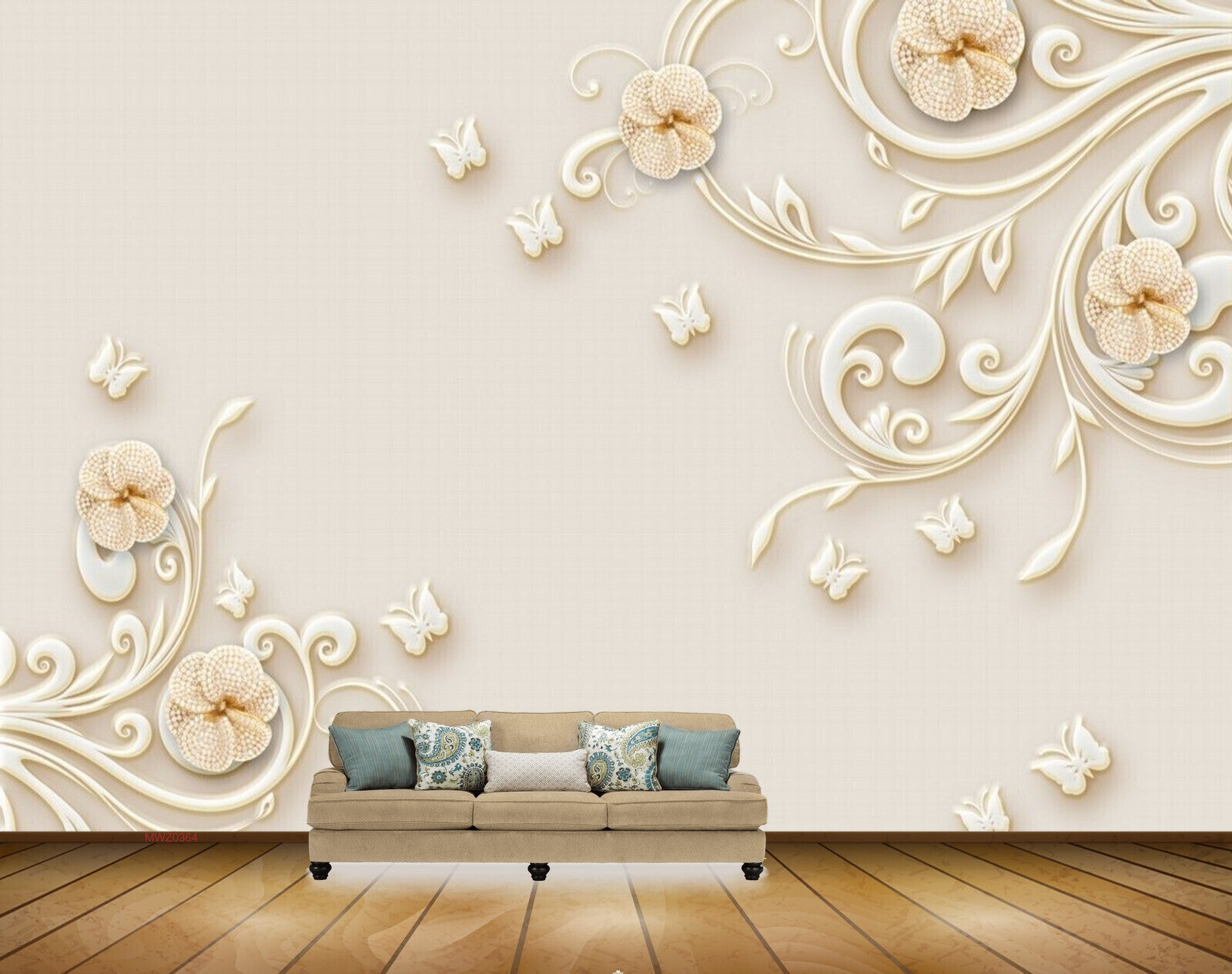 Avikalp MWZ0364 White Butterflies Branches Leaves 3D HD Wallpaper