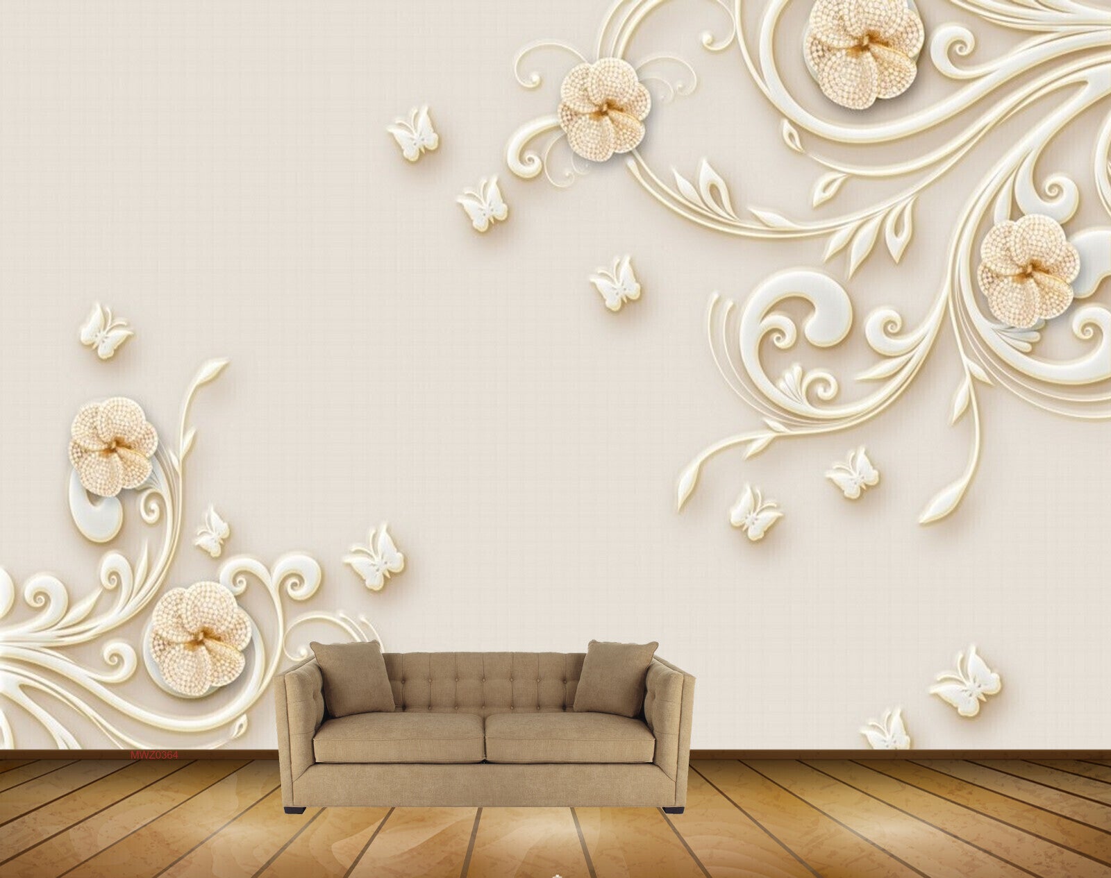 Avikalp MWZ0364 White Butterflies Branches Leaves 3D HD Wallpaper