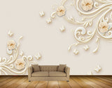 Avikalp MWZ0364 White Butterflies Branches Leaves 3D HD Wallpaper