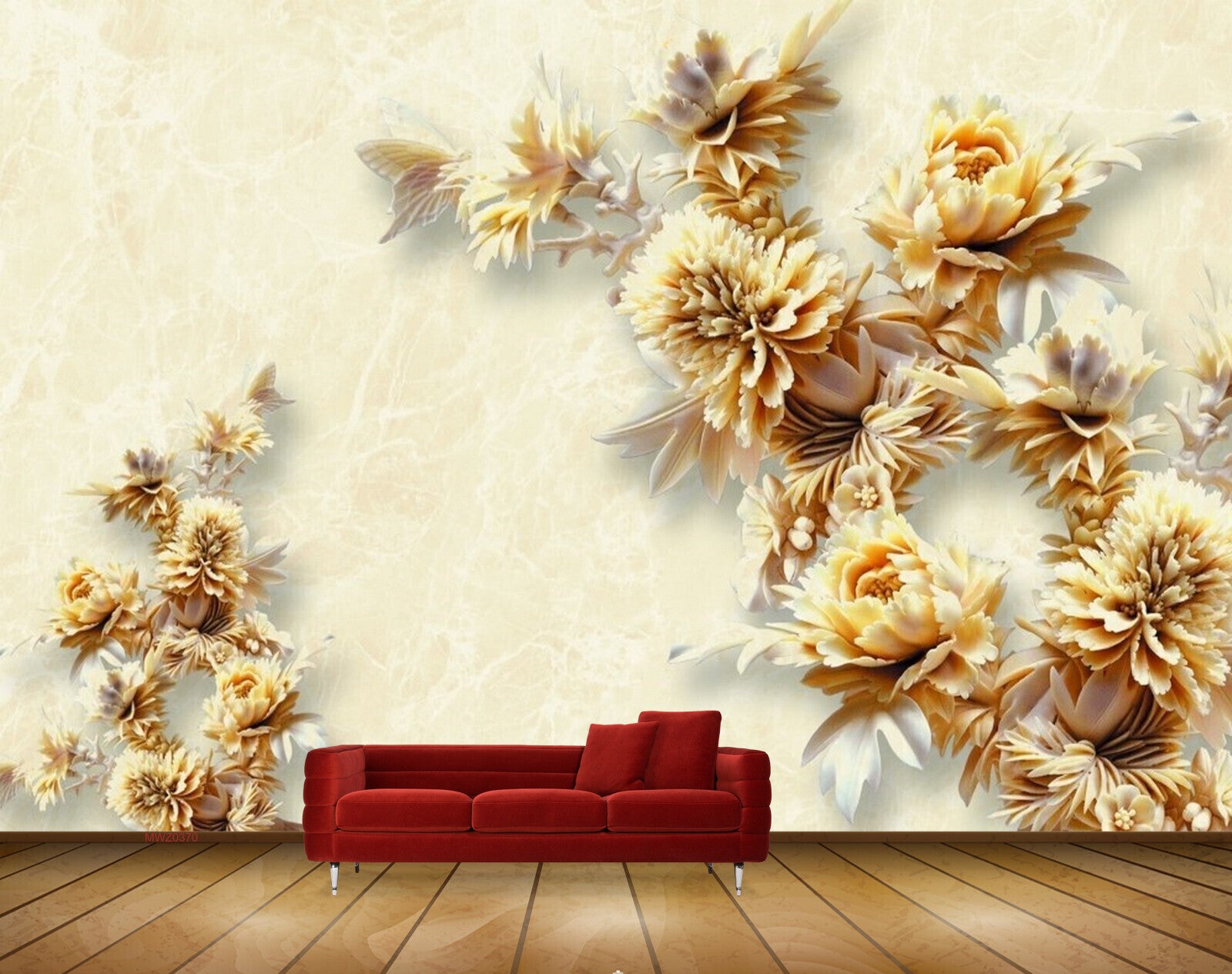 Avikalp MWZ0370 Yellow White Flowers Butterflies 3D HD Wallpaper