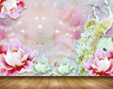 Avikalp MWZ0371 Peacocks White Pink Flowers 3D HD Wallpaper