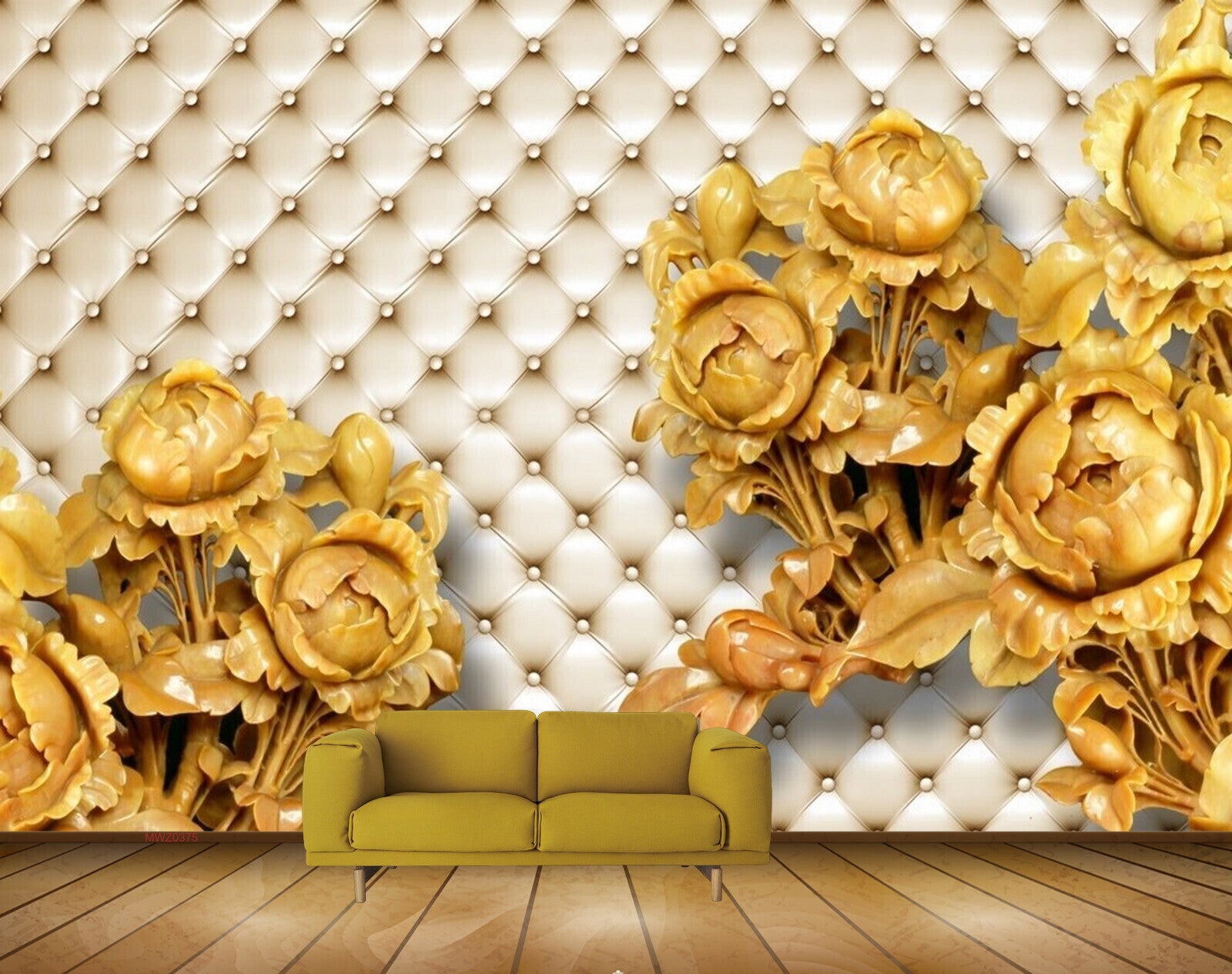 Avikalp MWZ0375 Yellow Flowers Leaves 3D HD Wallpaper