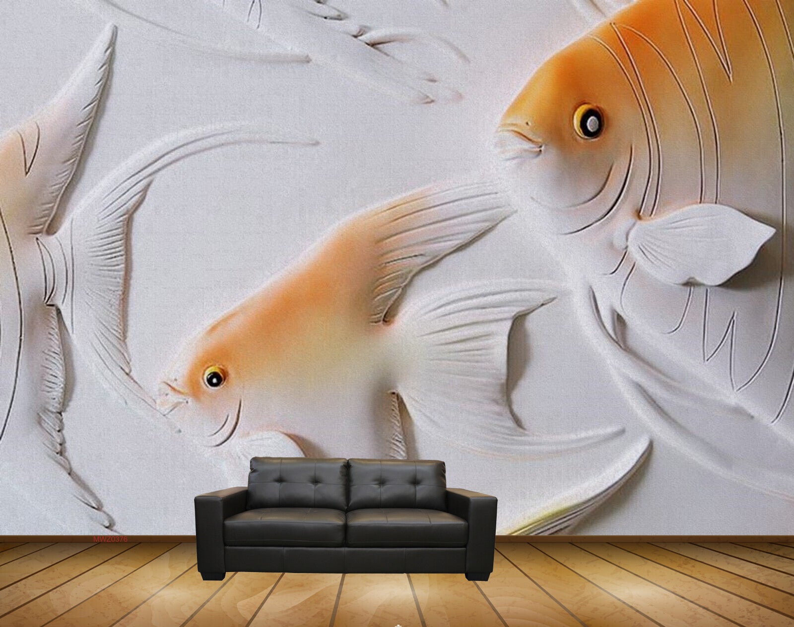 Avikalp MWZ0376 White Orange Fishes 3D HD Wallpaper