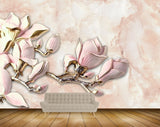 Avikalp MWZ0378 Pink White Flowers 3D HD Wallpaper