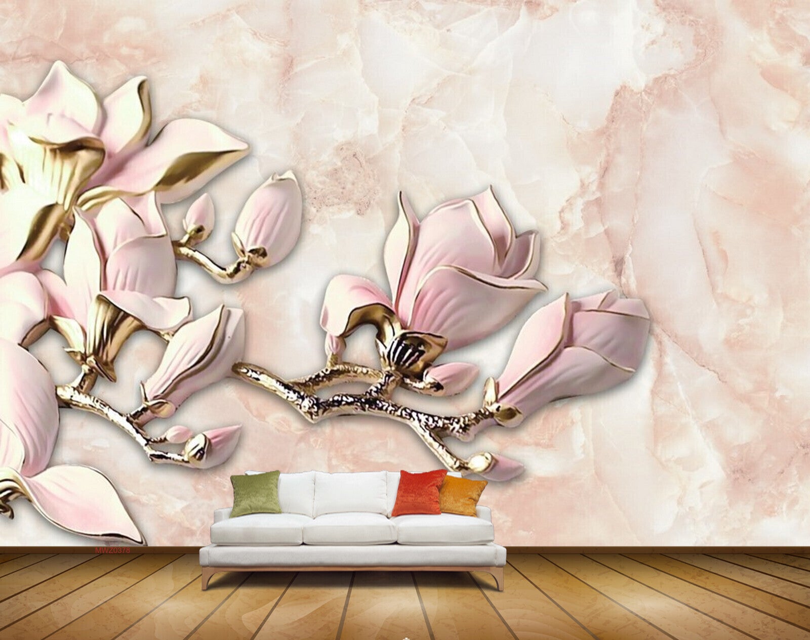 Avikalp MWZ0378 Pink White Flowers 3D HD Wallpaper