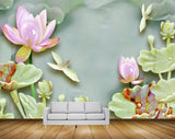 Avikalp MWZ0379 Green Pink Lotus Flower Birds 3D HD Wallpaper