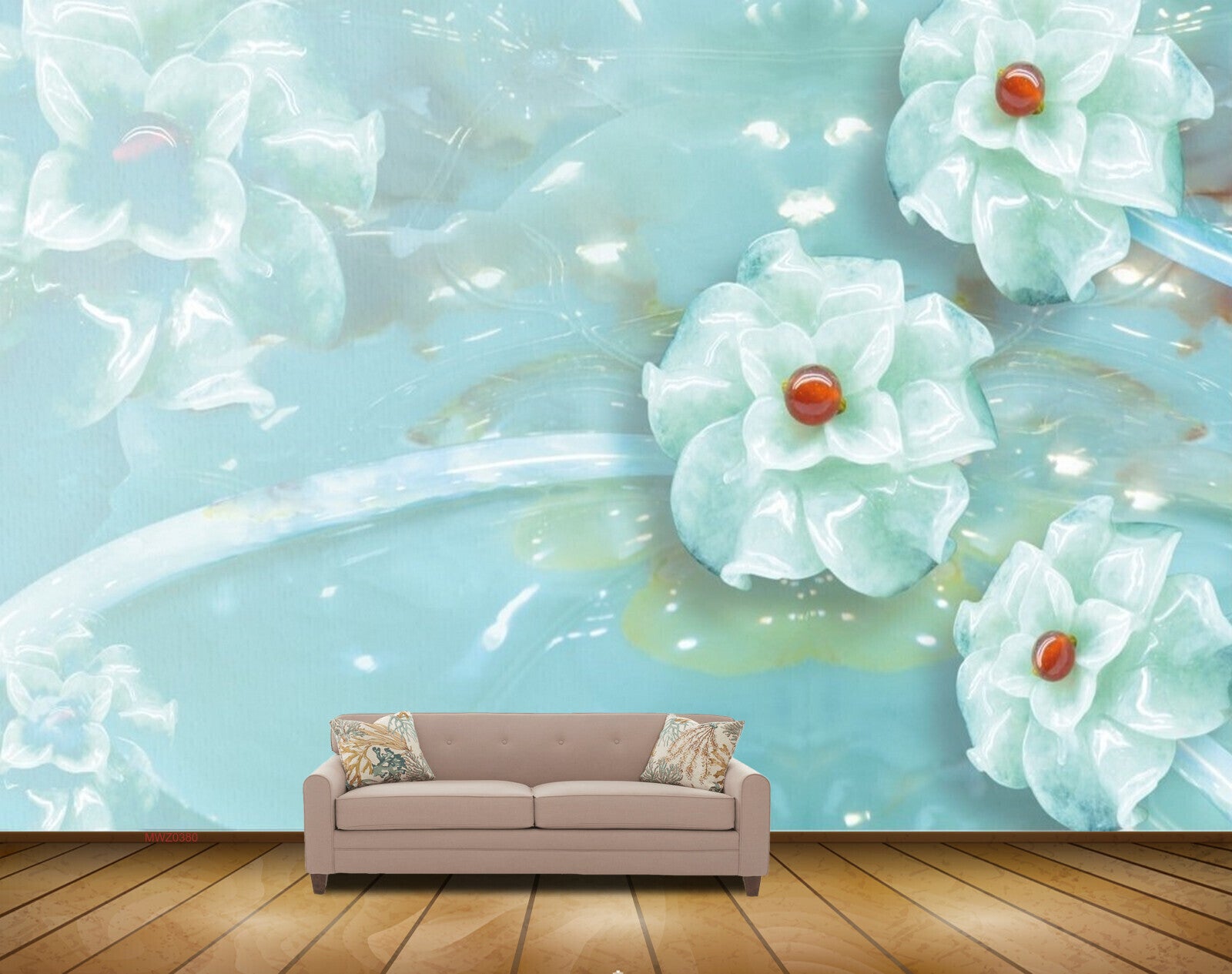 Avikalp MWZ0380 Skyblue White Flowers 3D HD Wallpaper