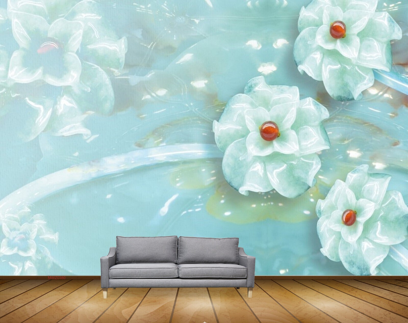 Avikalp MWZ0380 Skyblue White Flowers 3D HD Wallpaper