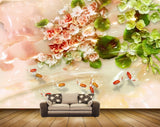 Avikalp MWZ0381 Pink White Flowers Fishes Leaves HD Wallpaper