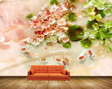 Avikalp MWZ0381 Pink White Flowers Fishes Leaves 3D HD Wallpaper
