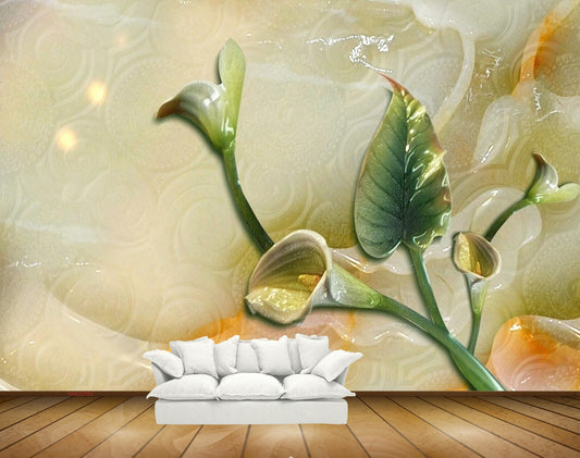 Avikalp MWZ0382 Green Yellow Flowers Leaves HD Wallpaper
