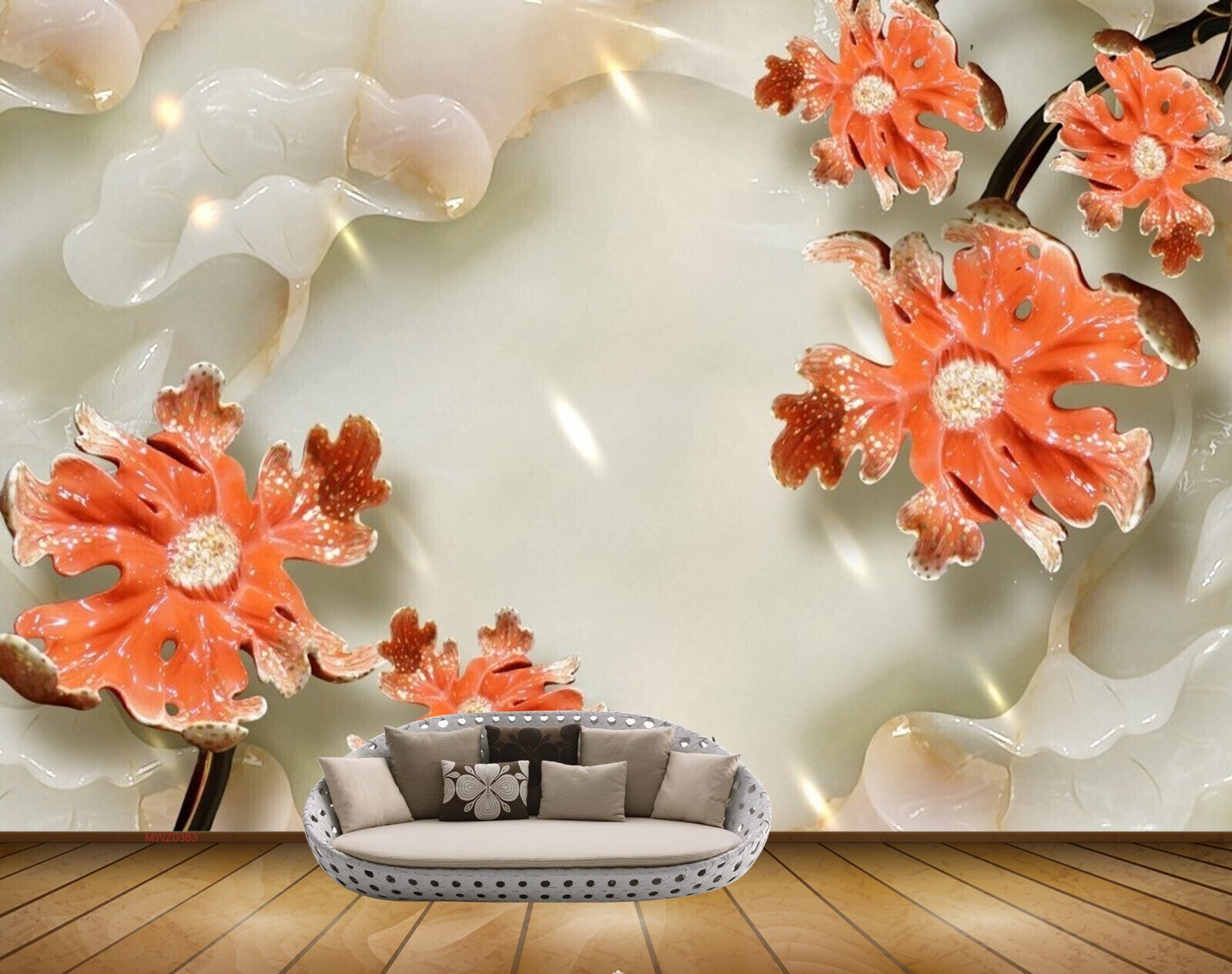Avikalp MWZ0383 Orange White Flowers 3D HD Wallpaper