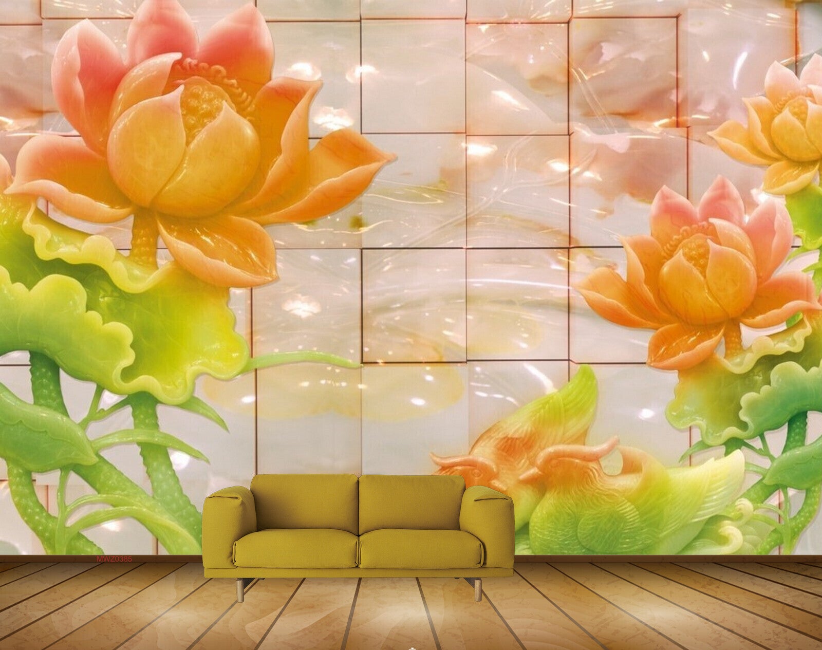 Avikalp MWZ0385 Pink Orange Flowers Birds Leaves HD Wallpaper
