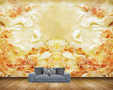 Avikalp MWZ0390 Orange Flowers White Yellow Fishes 3D HD Wallpaper