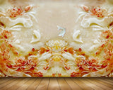 Avikalp MWZ0391 Orange Flowers White Yellow Fishes 3D HD Wallpaper