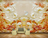 Avikalp MWZ0391 Orange Flowers White Yellow Fishes 3D HD Wallpaper