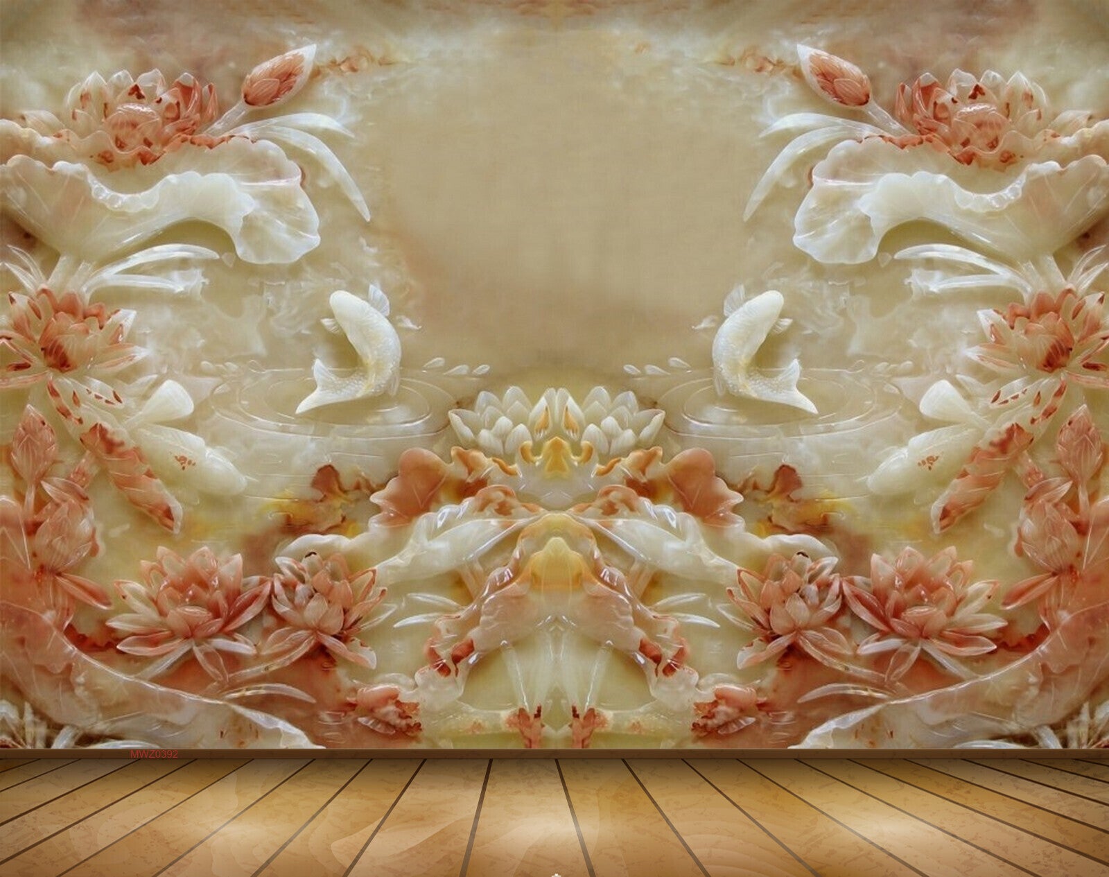 Avikalp MWZ0392 White Fishes Orange Flowers 3D HD Wallpaper