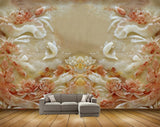Avikalp MWZ0392 White Fishes Orange Flowers 3D HD Wallpaper