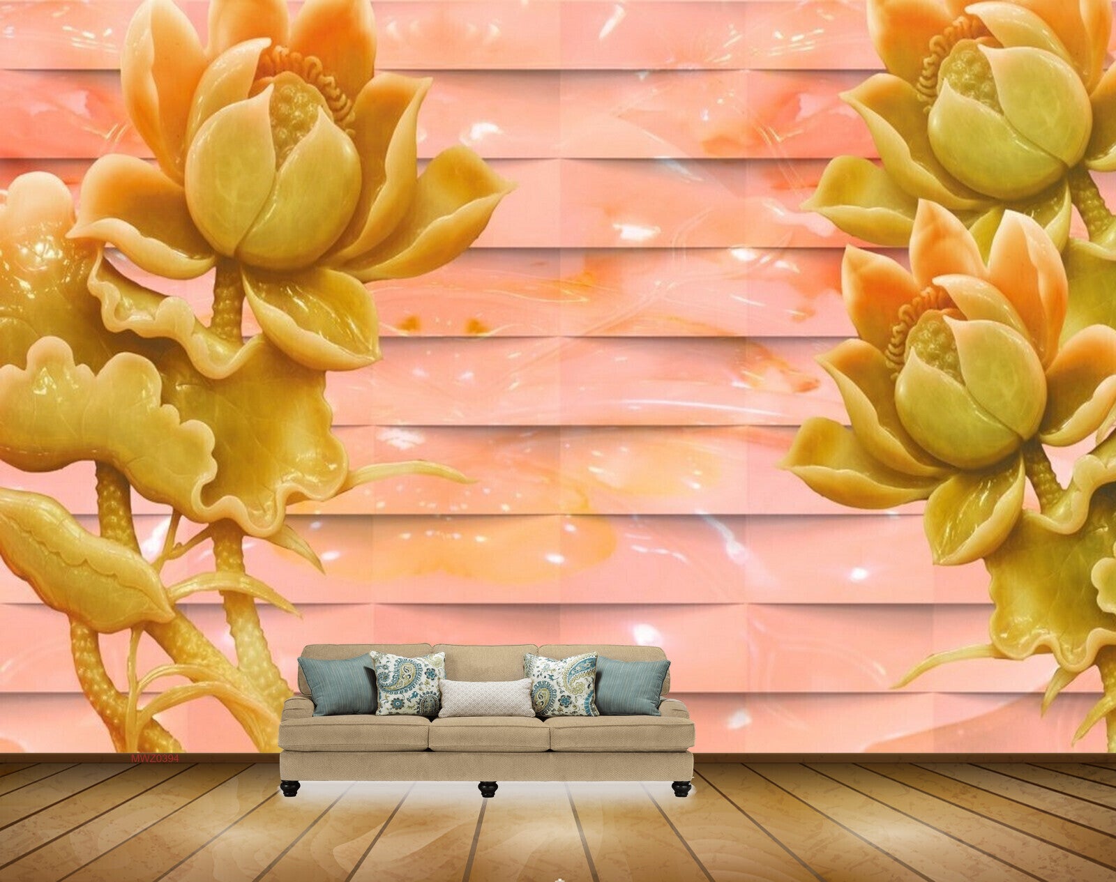 Avikalp MWZ0394 Pink Yellow Flowers 3D HD Wallpaper