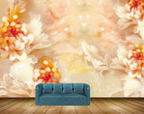 Avikalp MWZ0395 White Orange Flowers Leaves 3D HD Wallpaper