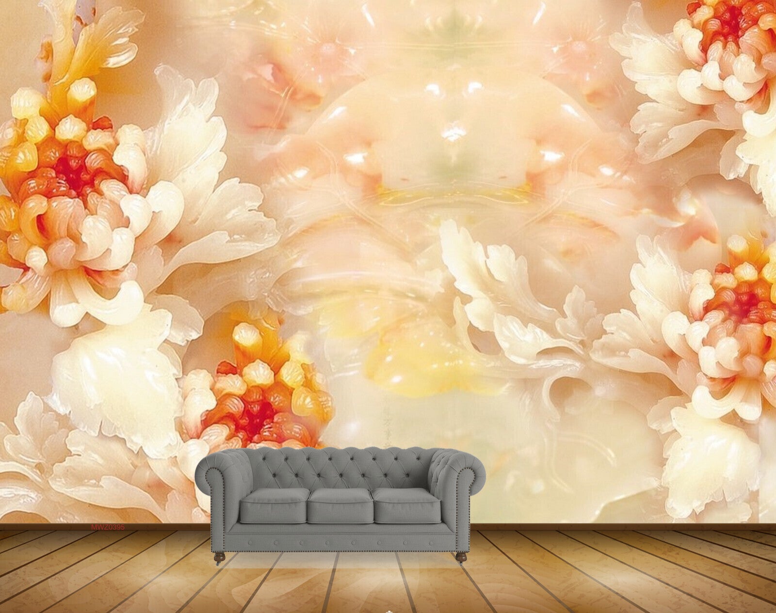 Avikalp MWZ0395 White Orange Flowers Leaves 3D HD Wallpaper