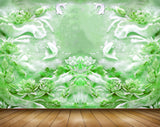 Avikalp MWZ0397 White Green Fishes Flowers 3D HD Wallpaper